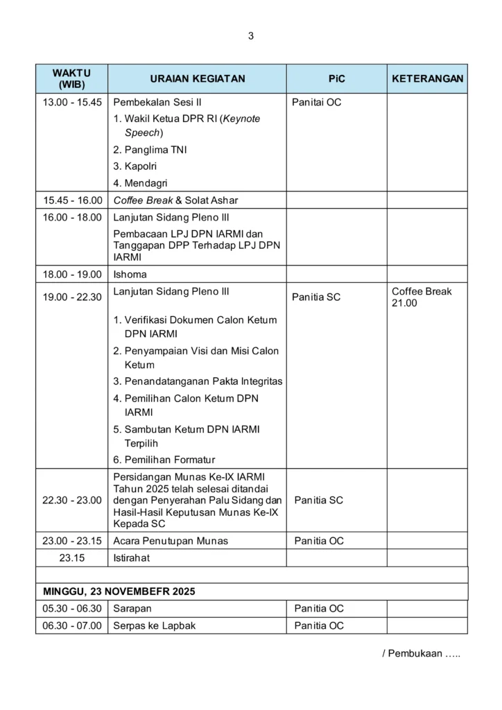 susunan acara munas iarmi ix 3